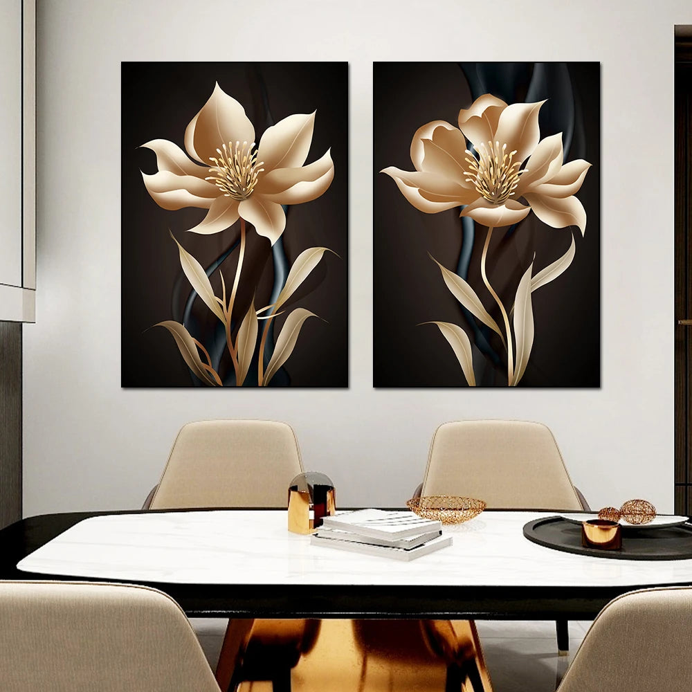 Gold Black Marble Abstract Wall Art Nordic