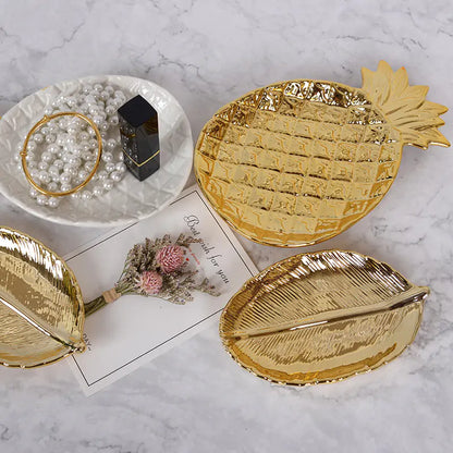 Nordic Gold Leaf Ceramic Storage Tray