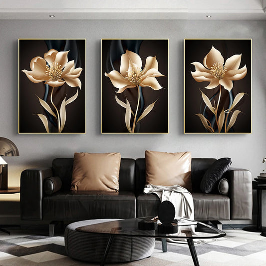 Gold Black Marble Abstract Wall Art  Nordic