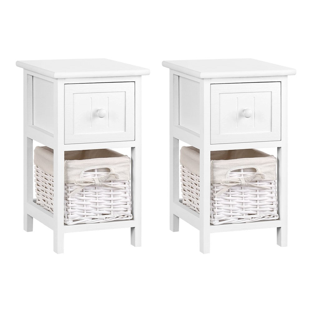 Pair of Rustic Bedside Table single drawers with Basket