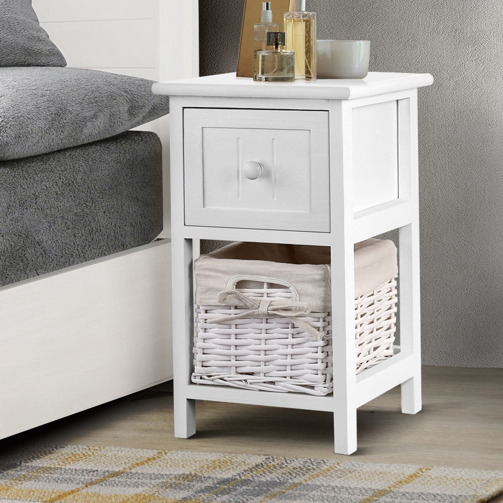 Pair of Rustic Bedside Table single drawers with Basket