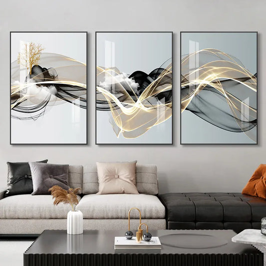 Nordic 3 Piece Luxury Ribbon Abstract Art Canvas