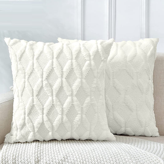 Decorative Boho Throw Pillow Covers 45 x 45 cm (White 2 pack)