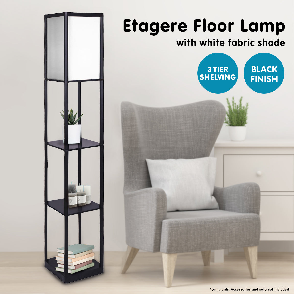 Elegant 3 Tier Sarantino Etagere Floor Lamp