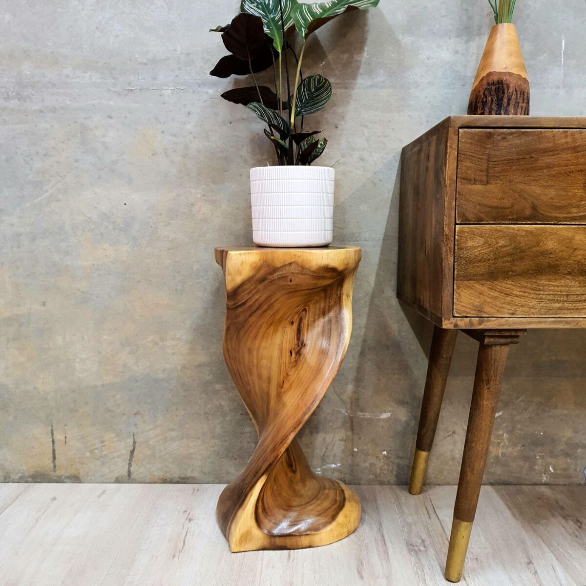 Stunning Heart-Shape Twisted Raintree Wood Side Table