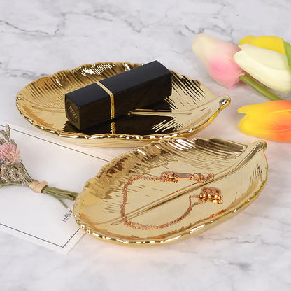 Nordic Gold Leaf Ceramic Storage Tray