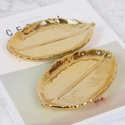 Nordic Gold Leaf Ceramic Storage Tray